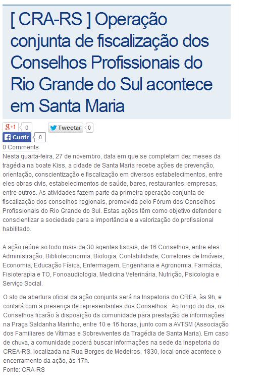 Operação conjunta de fiscalização dos Conselhos Profissionais acontece em Santa Maria